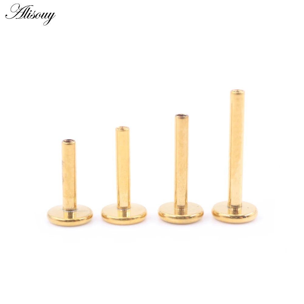 1PC Gold Color Titanium Internally Threaded Labret Shaft Lip Replacement Flat Bar Ear Tragus Stud Earring Body Piercing Jewelry