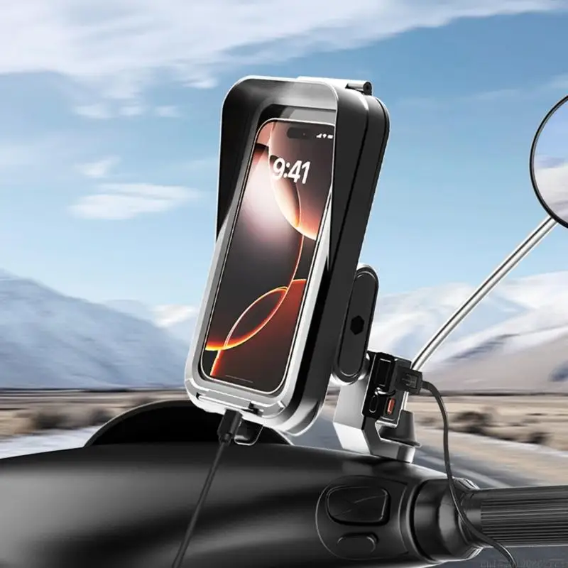 D5BB Shockproof Motorcycle Phone Mount With USB Type C Charging Port And Universal For 4 To 6.7Inch Devices