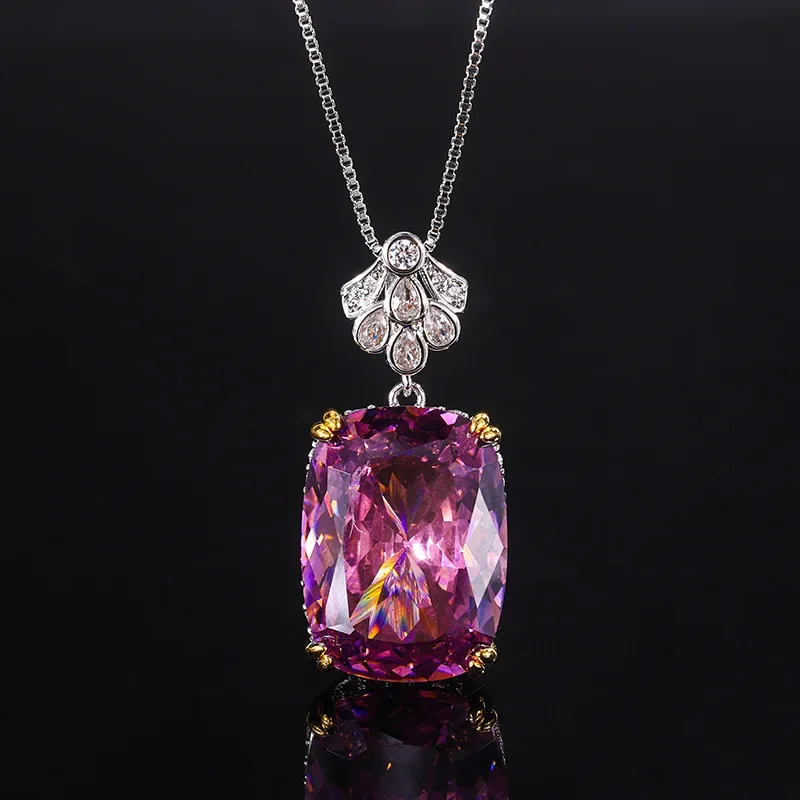 S925 Silver Plated 18K Gold Plated PT950 Platinum Luxury Inlaid Red Corundum Blue Spinel Simple Temperament Pendant 15*20