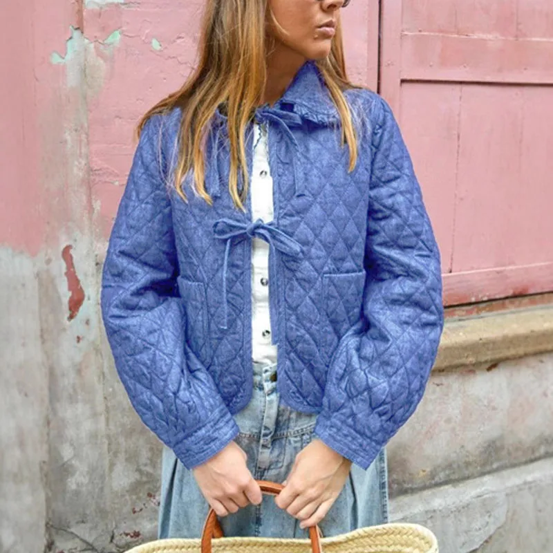 

Модные верхние пальто с воротником с лацканами и бантом на шнуровке, осенние повседневные женские куртки с длинными рукавами, зимние элегантные хлопковые однотонные универсальные пальто