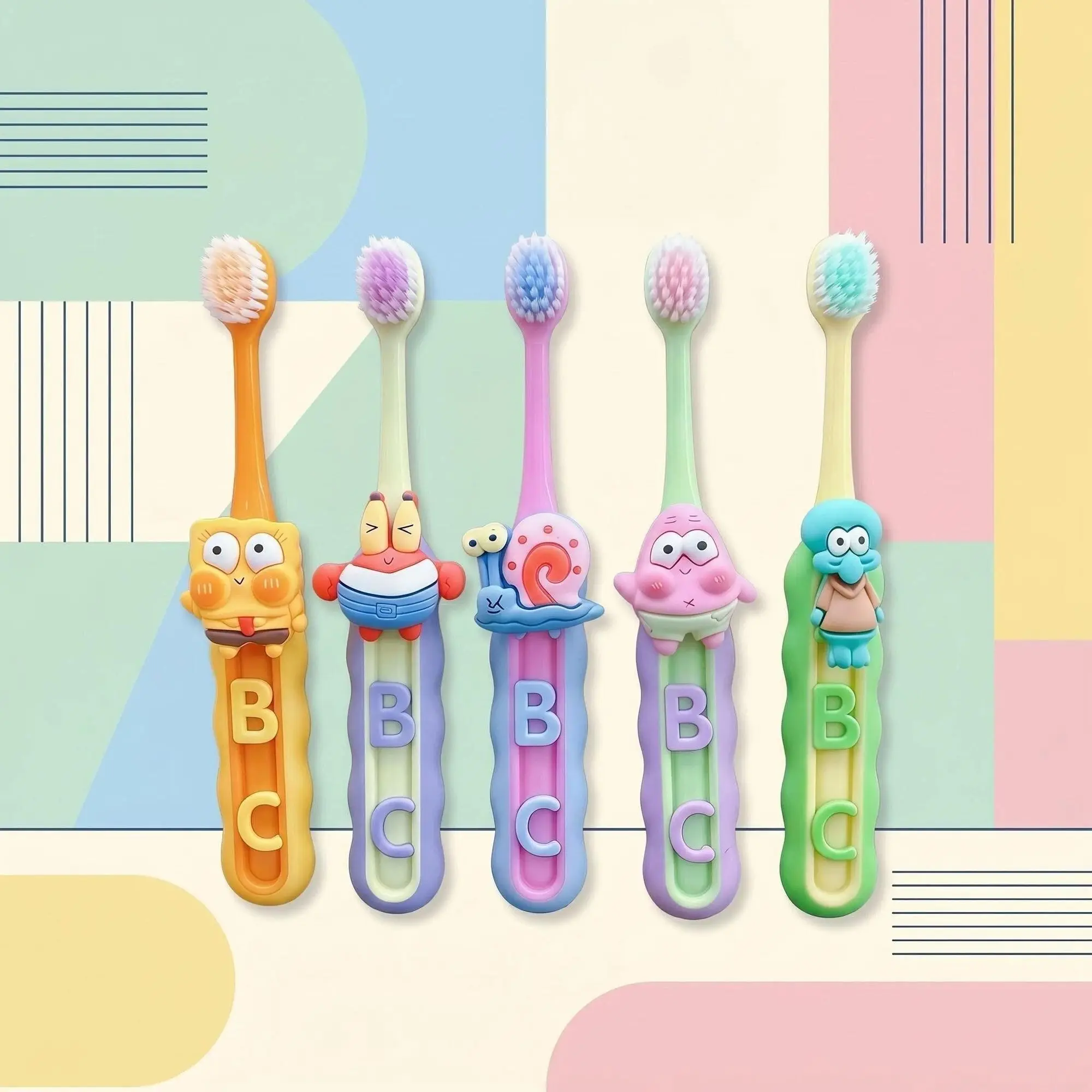 SpongeBob Toothbrush Soft Fine Bristles Protect Gums 3D Cartoon Character Anti-slip Wave Handle Wide Brush Teeth Cleaning Tool