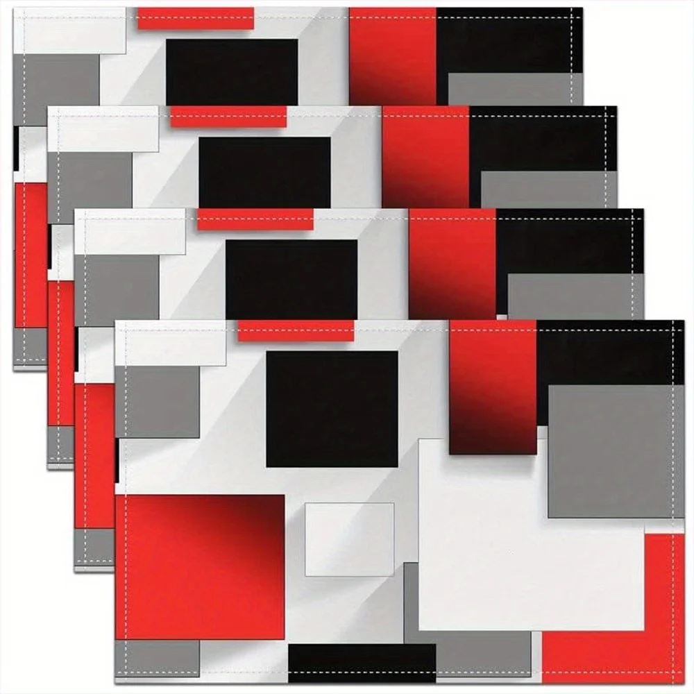 4 - Piece Modern Geometric Pattern Placemats Style pattern linen placemat, 12 x 18 Inches, Washable Table Mats for Home Decor