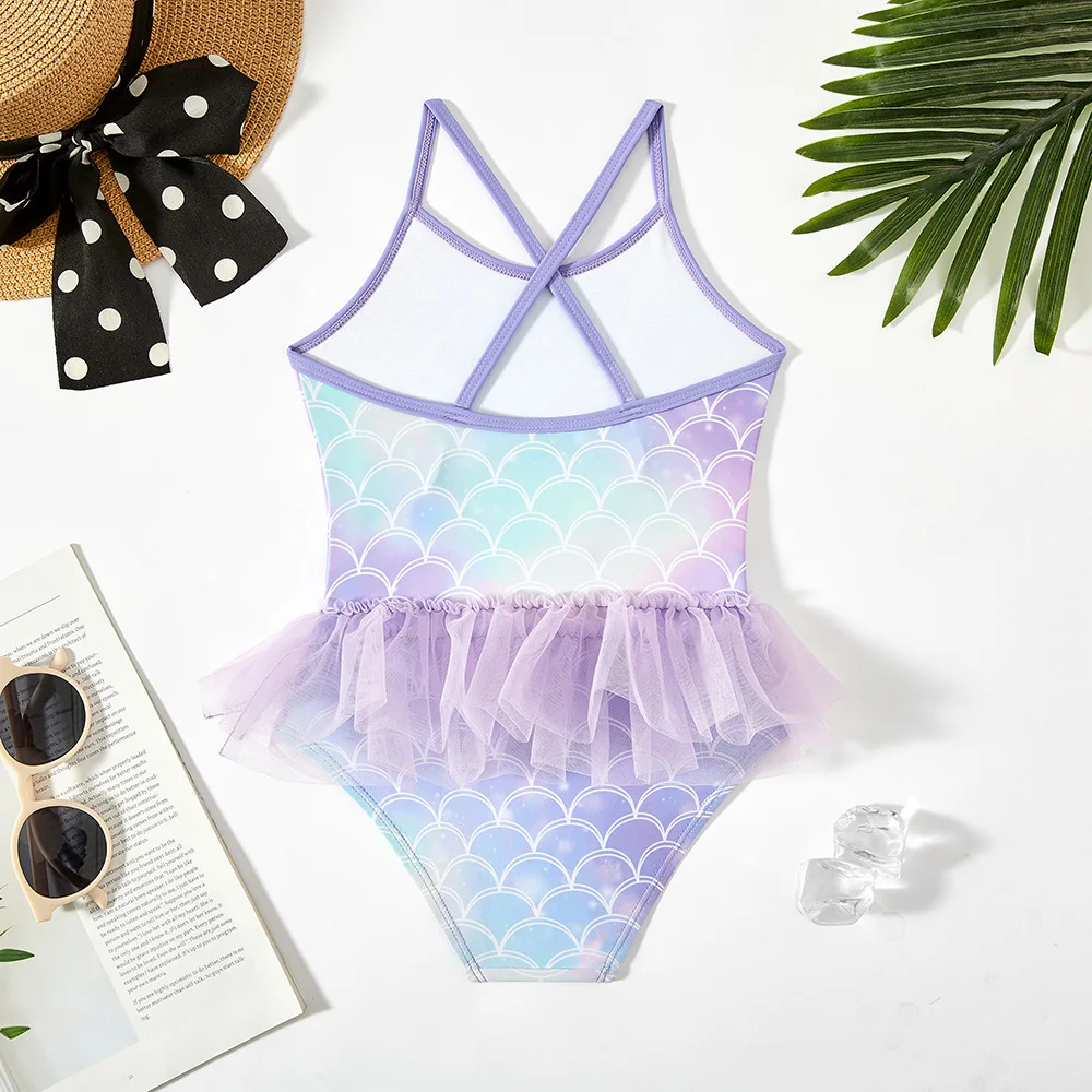 Cute Baby Girls Mermaid Print Swimwear Summer Toddler Kids lace ruffle One-piece Swimsuit  bathing suit girls 1-7Y Beachwear
