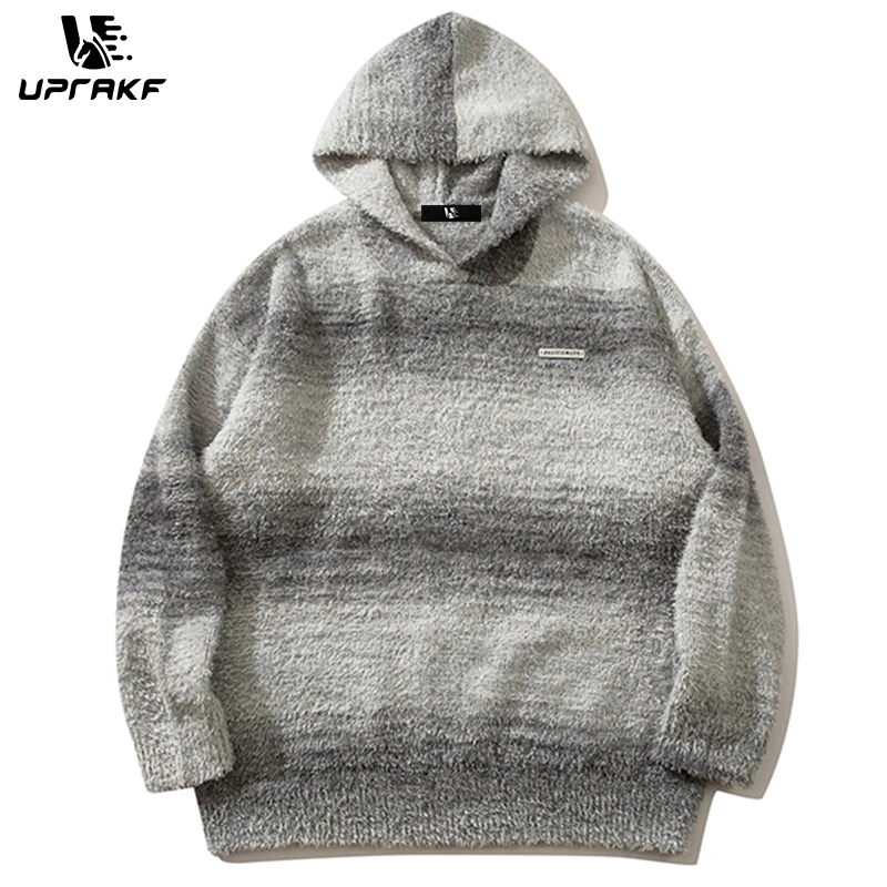 UPRAKF Striped Gradient Sweater Loose O Neck Winter Long Sleeves Warm Autumn Harajuku Casual Trendy Fashion