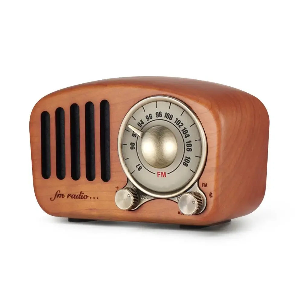 

Wireless Outdoor Mini BT Speaker with Retro Wooden Radio and Micro TF Card
