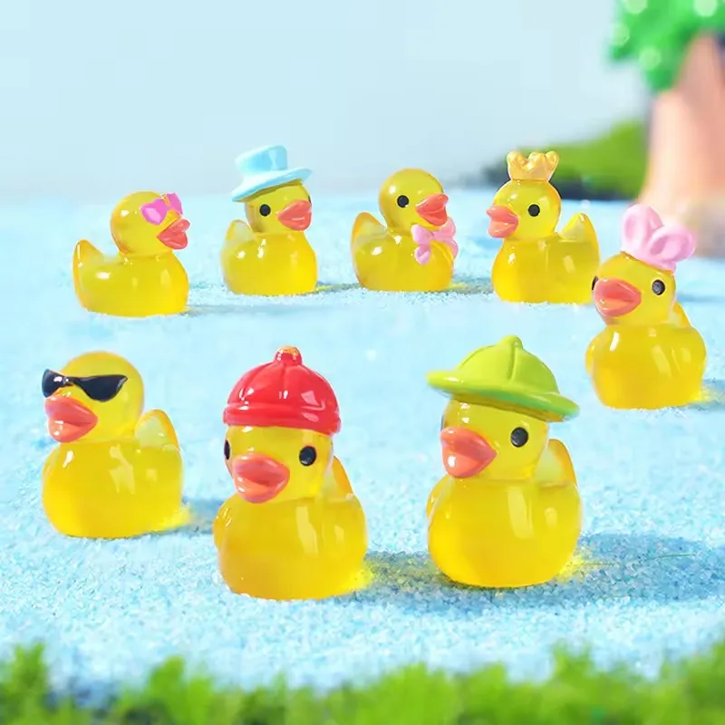 Mini adorno de pato amarillo fluorescente, figuras en miniatura, artesanía de resina pequeña, micropaisaje, decoración para casa de muñecas, 10/20/30 Uds.
