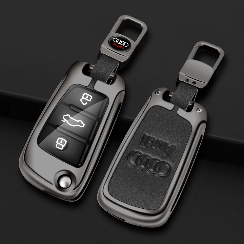 Metal Leather Car Folding Key Case Cover for Audi A1 A3 A4 8P 8L 8V A5 B6 B7 A6 A7 C5 C6 Q3 Q5 Q7 4F S3 S4 S6 RS3 TT Shell Fob