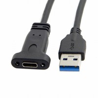 USB-C Cable USB 3.1 Type C Female to USB 3.0 A Male Data Cable  with Panel Mount Screw Hole 20cm