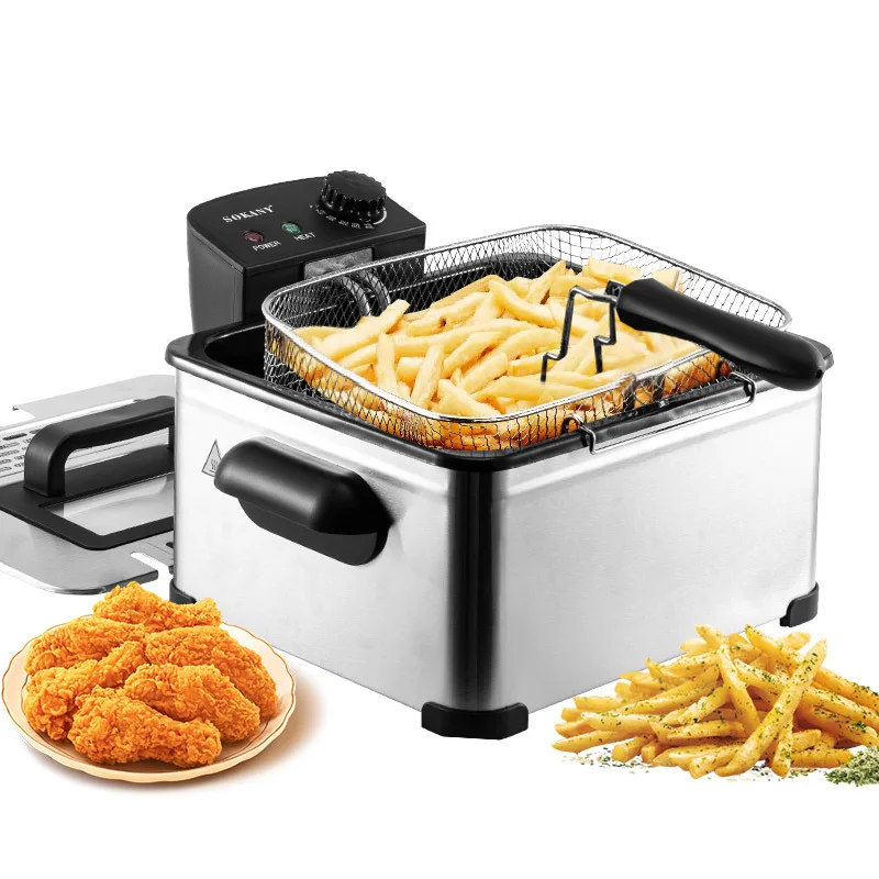 Deep Fryer with Basket Strainer 5 Liter XL Jumbo Size Adjustable Temperature & Timer Perfect Chicken Shrimp French Fries