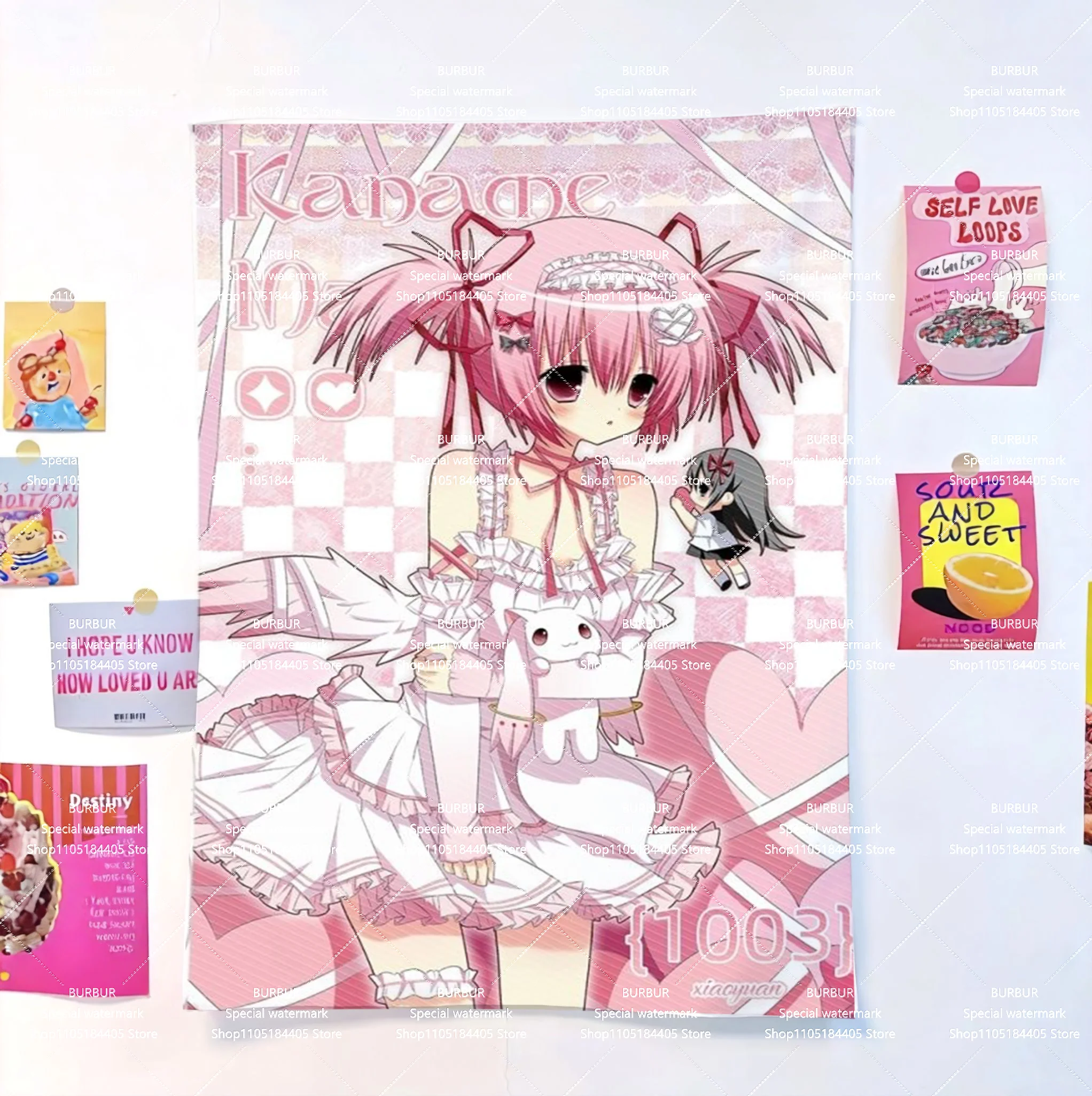 Homura Akemi aus dem Vintage-Wandteppich „Magical Girl Madoka Magica“, herzförmiger Wandteppich, Wandteppich für den Innenbereich, Wanddekoration