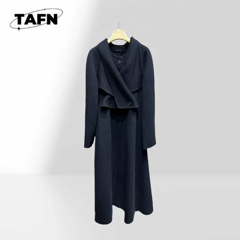 

Street Style Overcoat with Lapel Design Women's Relaxed Fit Long Sleeve Overcoat Fashion Lapel Coat for Everyday Wear AJ1849