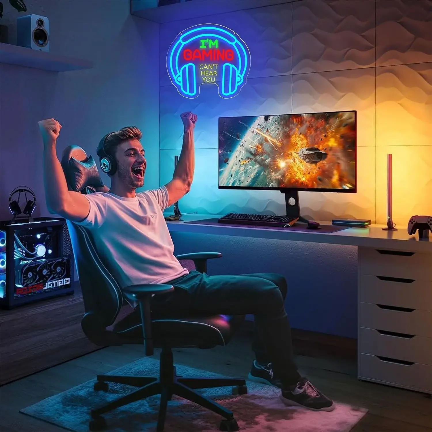 "I'M GAMING CAN'T HEAR YOU"  Neon Sign USB Powered Led Light for  Kids Room Gaming Room Bedroom Decoration Gift Art Wall Light view 4