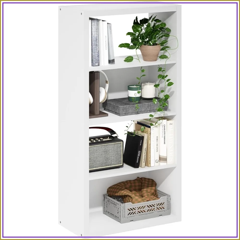 4-Tier Bookshelf, Extra Thick Frame Bookcase, Open Back, 11.3 x 23.2 x 45.4 in, White