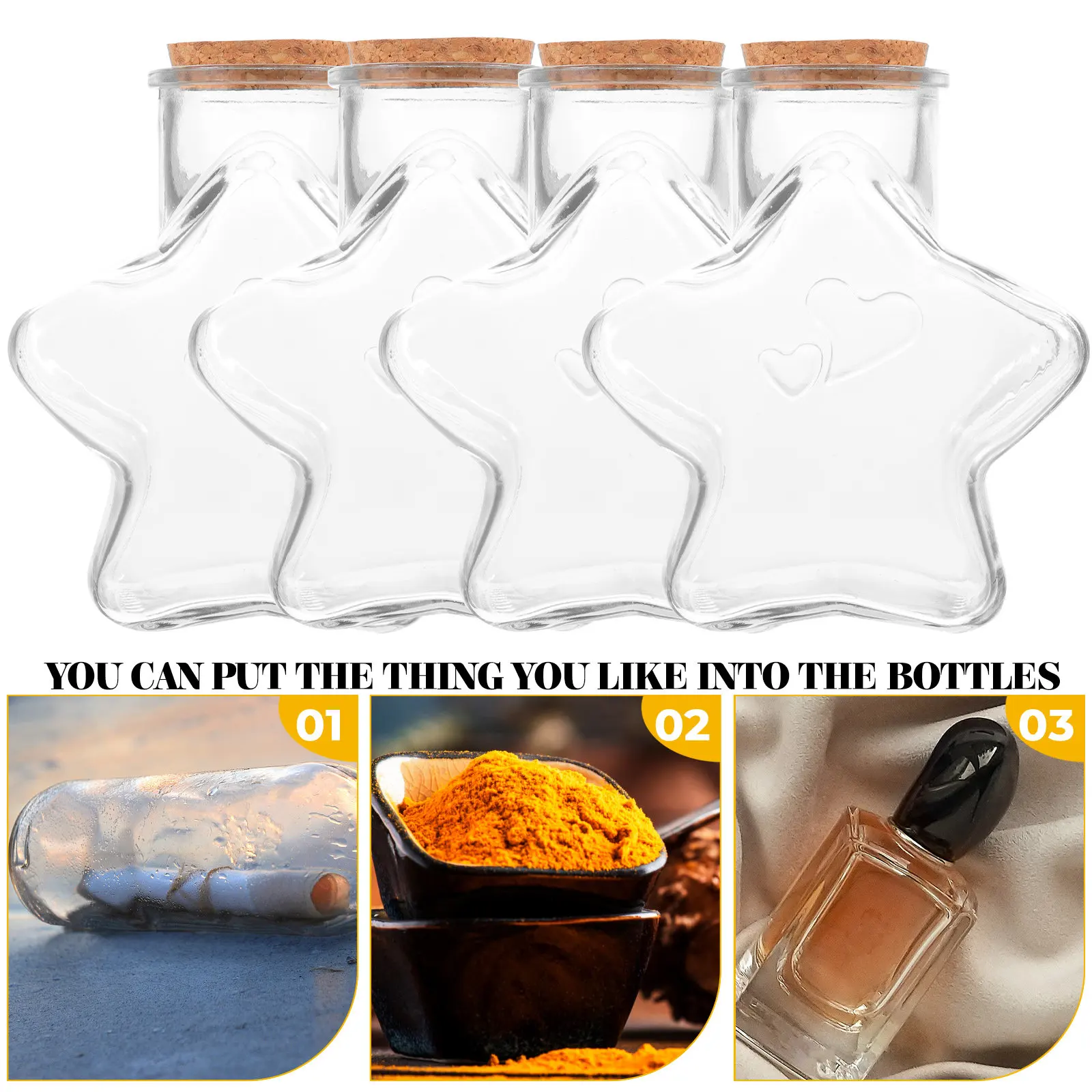 4pcs Clear Glass Bottles with Cork Stoppers for Wedding Favors, DIY Message, Wish Sand, or Decoration