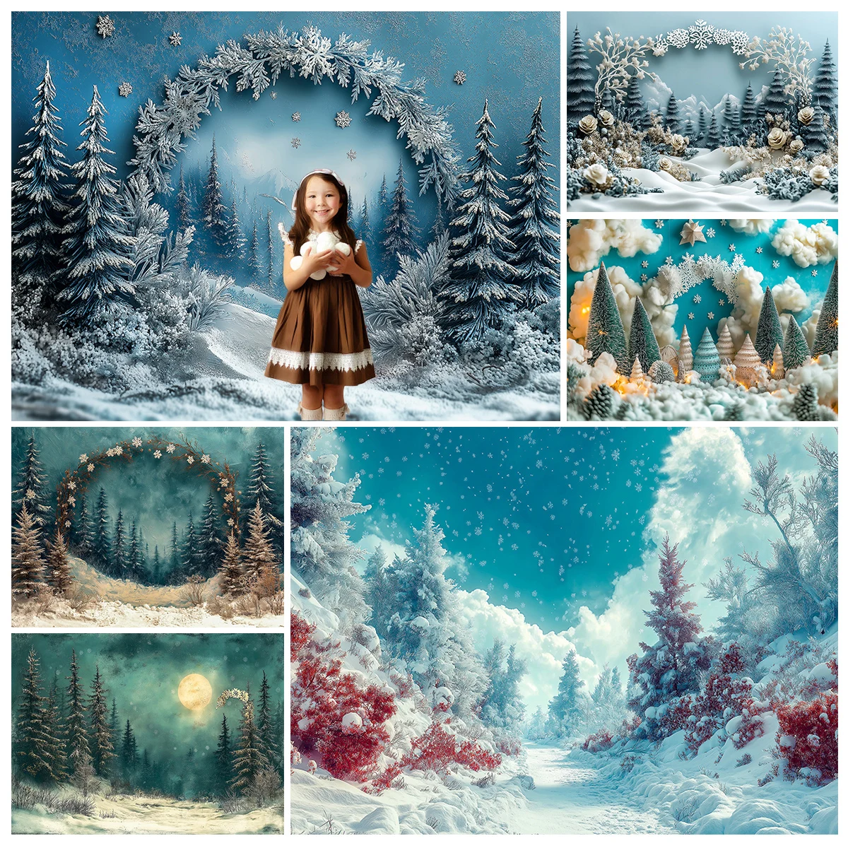 Winter Pine Forest Backdrops Kids Adult Photography Child Baby Photocall Snowflake Country Mountain Range Backgrounds