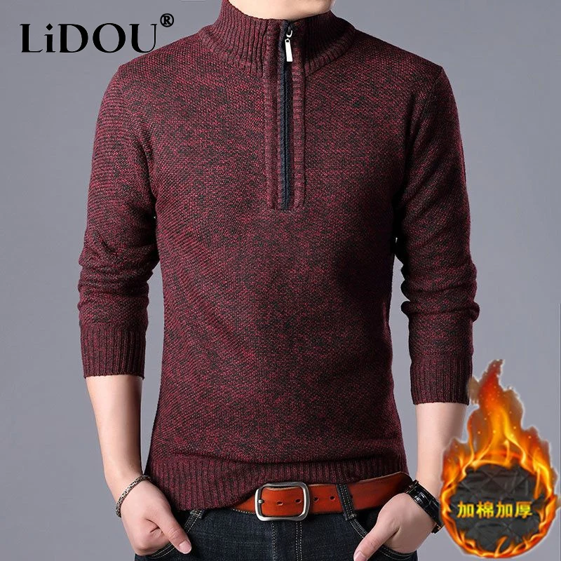 

2023 Autumn Winter New Solid Color Fashion Stand Collar Sweater Man High Street Casual Loose Zipper Vintage All-match Pullovers