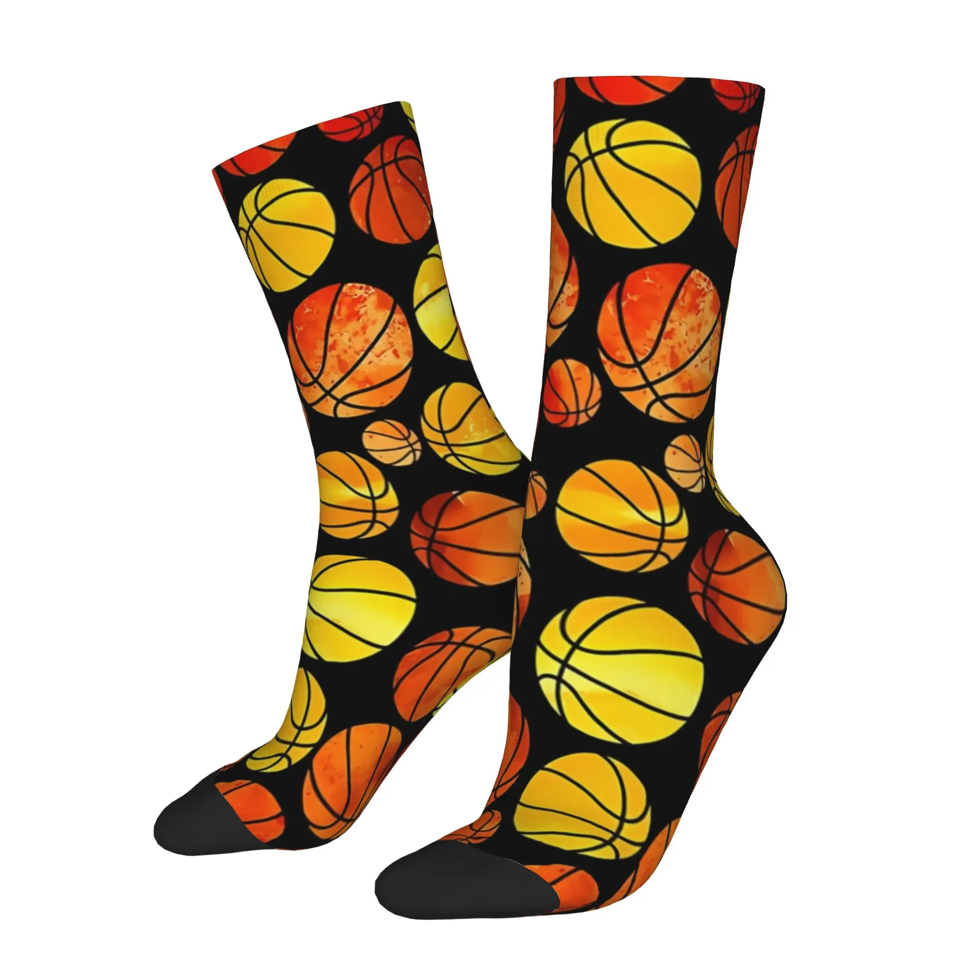 

1 Pair Funny Sock Basketball Watercolor Pattern Hip Hop Seamless Pattern Printed Men Crew Socks Casual Men's Socks