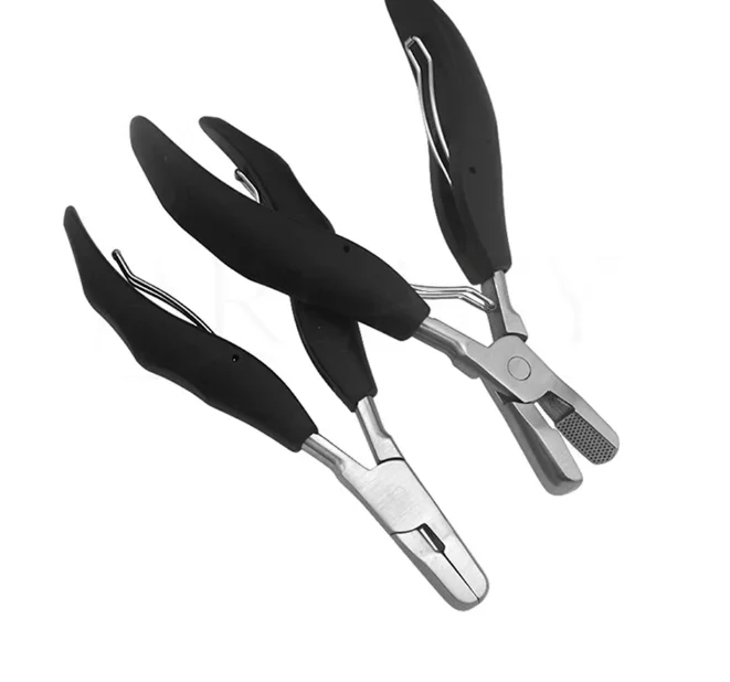 1PC Black Flat Shape Pliers with Small Grooves Pre-Bonded Hair Extension Clamp for Professional Hairdressing Tools