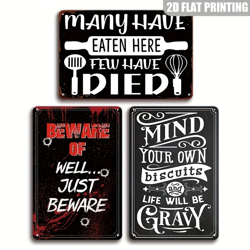 [JIT]Decorative Sign& Plaque 3pcs Vintage Metal Wall Signs, Humorous Kitchen Decor with 