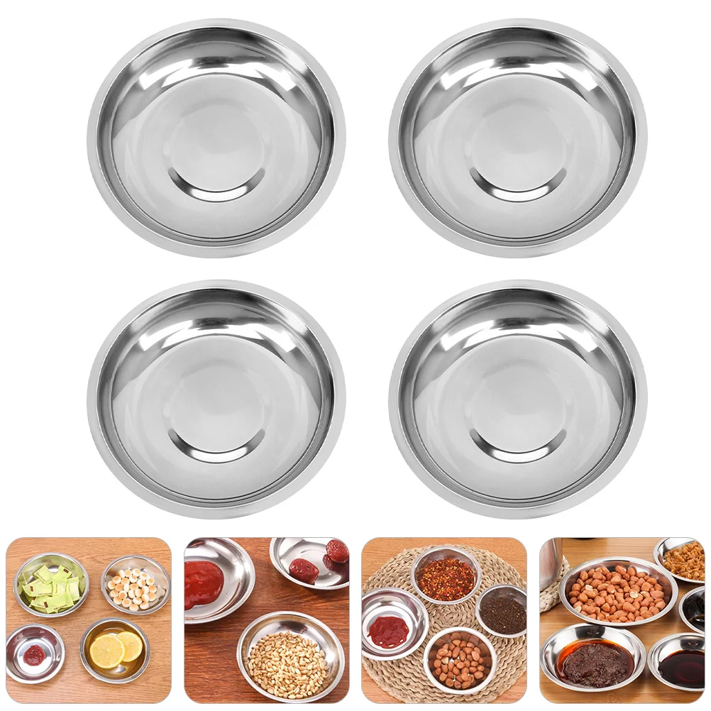 10 Pcs Butter Tray Metal Dip Bowls Cake Pan Set Flavor Dish Serving Tray Round Appetizer Plates Dessert Stainless Steel Plate