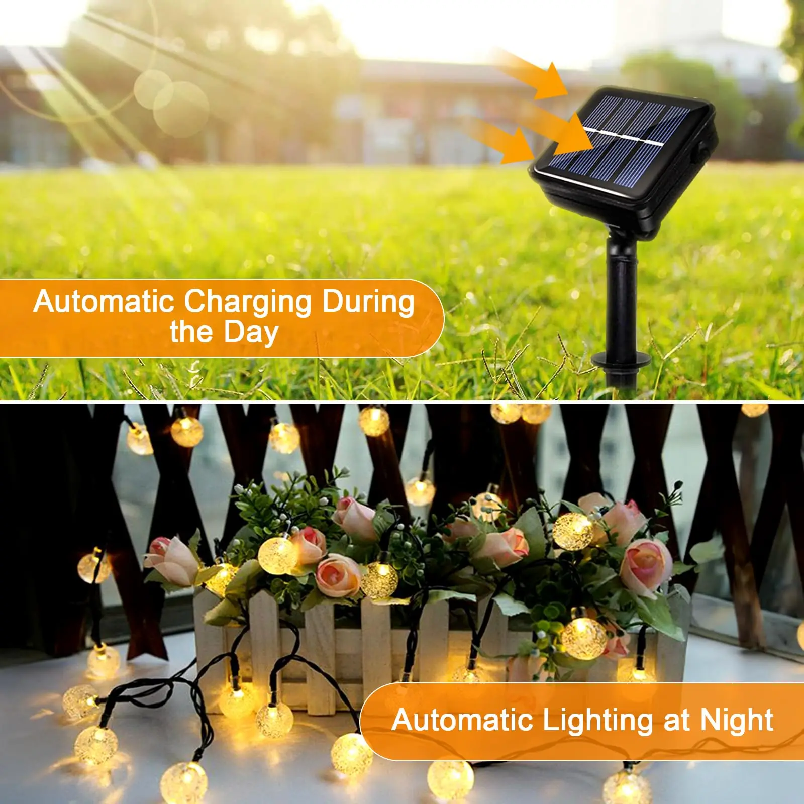 Solar Globe String Lights LED Solar Crystal 8 Modes Waterproof Crystal Ball Lights for Garden Home Balcony Christmas Decoration