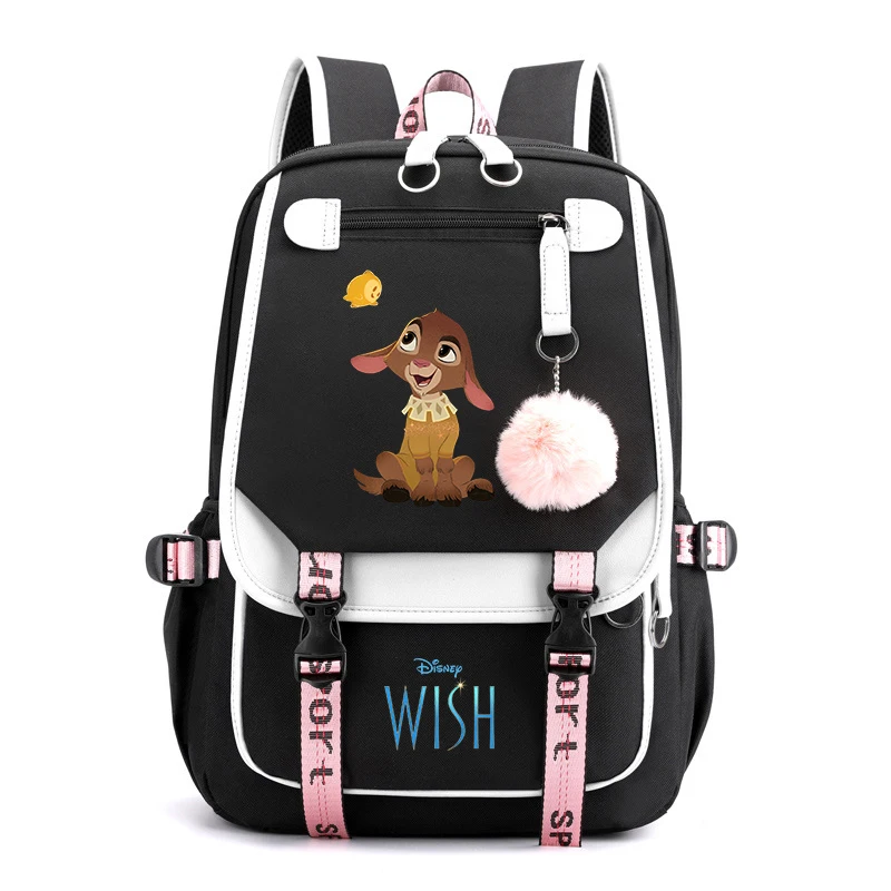 Disney New Movie Wish Girls Boys Kids Backpacks Teenager USB Charging Laptop Backpack Women Men Rucksack Travel Bag Mochila