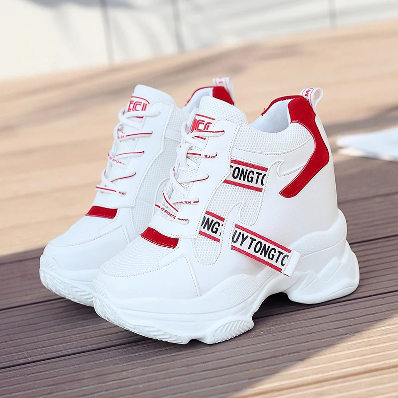 WGZNYN Primavera Autunno 10Cm Super Hihg Scarpe con zeppa Donna Scarpe da ginnastica Scarpe casual femminili Hook Loop Comoda piattaforma Sneaker W05
