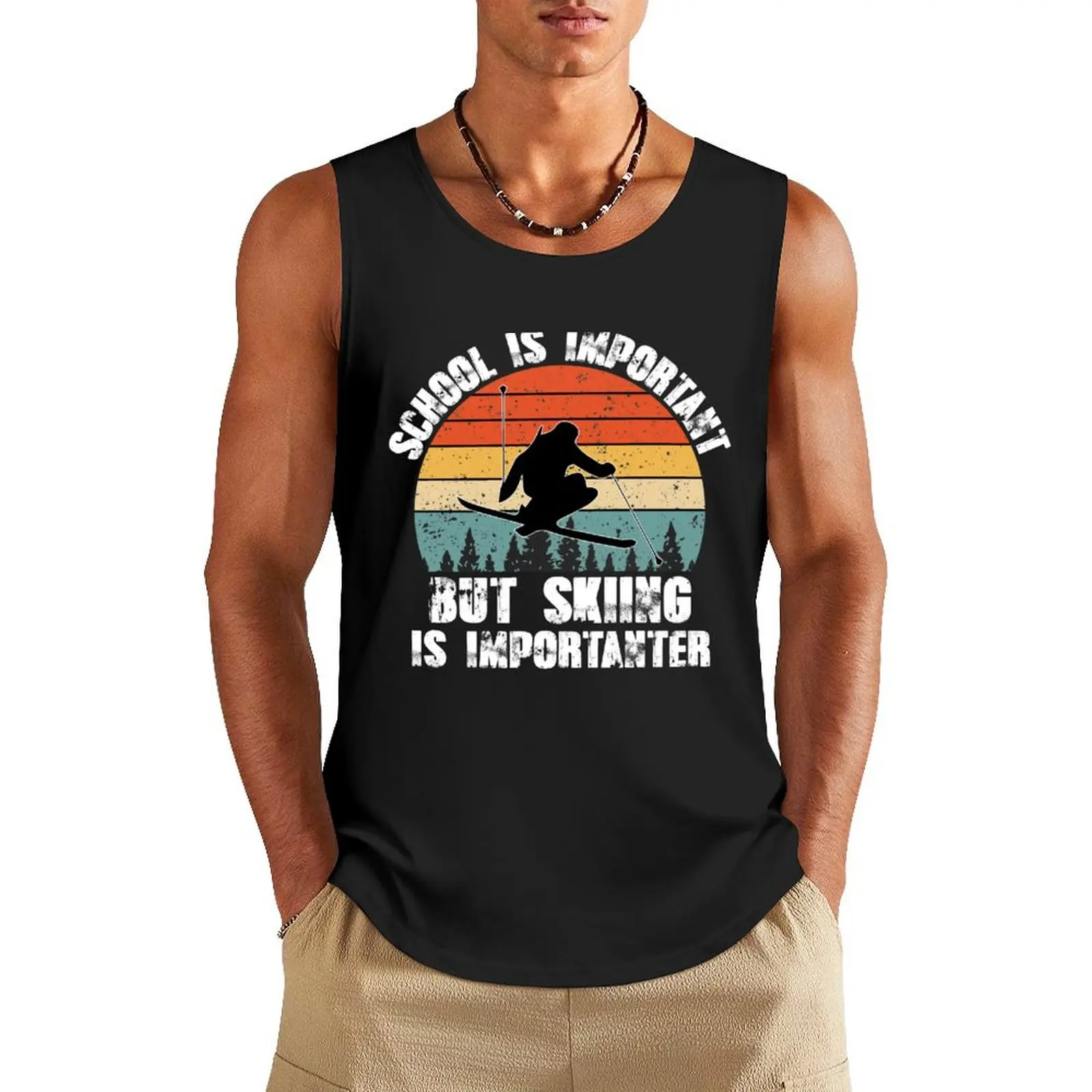 

School is important but skiing is importanter, Skiing Lover Gift Tank Top T-shirts men t-shirt for man