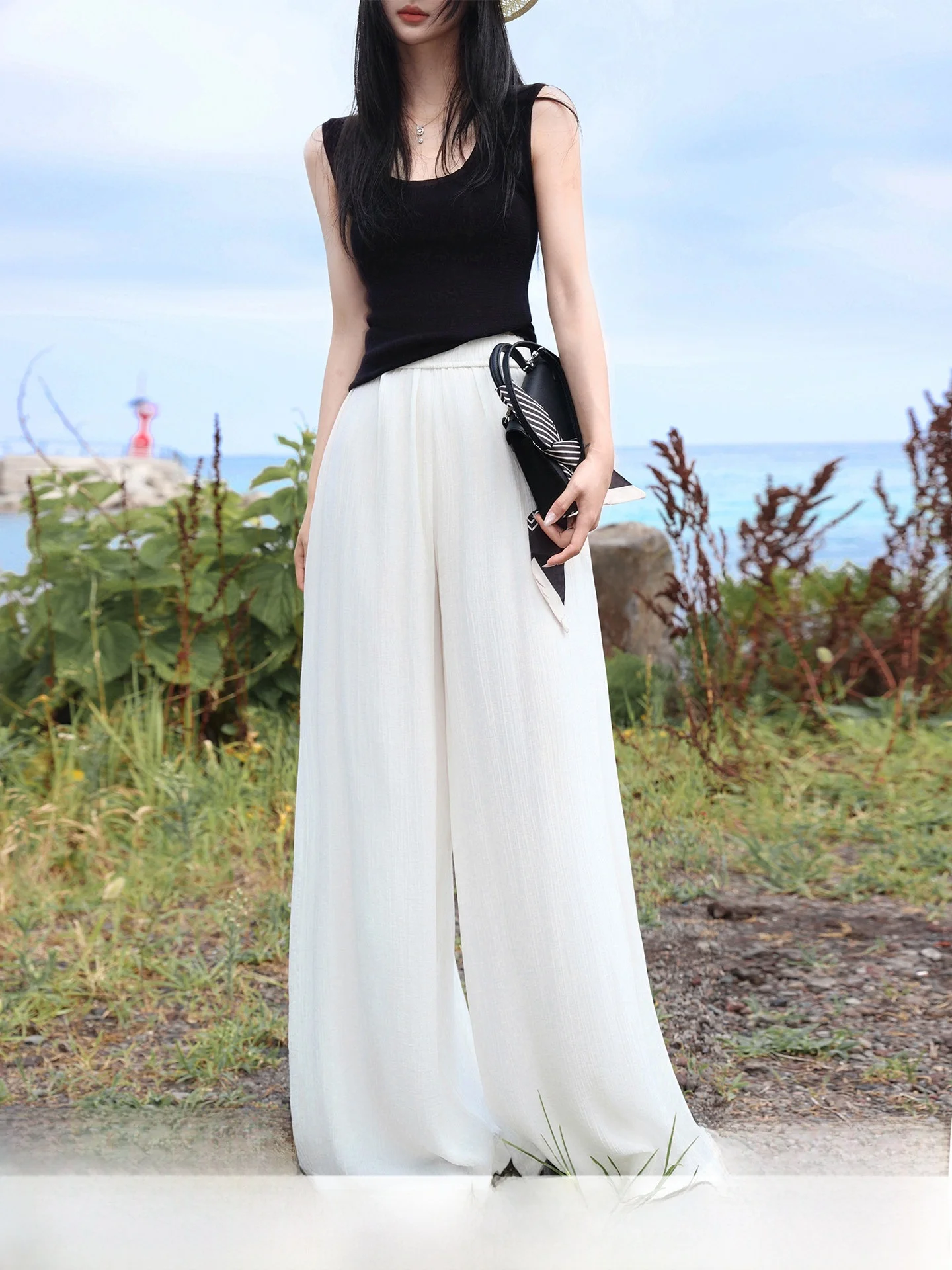 

Mu High Waist Wide Leg Pants Casual Summer Commute Long Pants Women's All-Match Floor-Length Skirt Pants