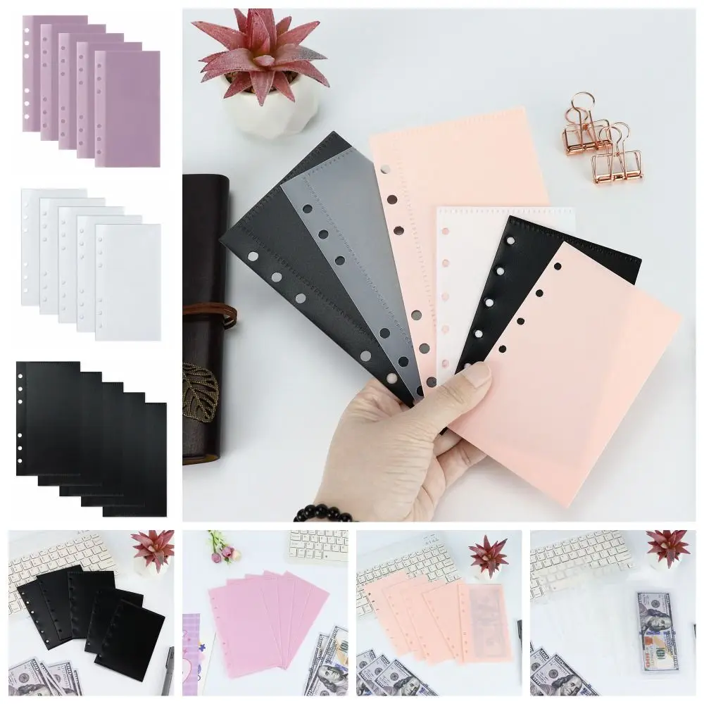 5pcs A6/A7 Binder Folders Inner Page 6 Hole PP Idol Photo Card Holder Colorful Budget Sheet Loose Leaf Inside Paper