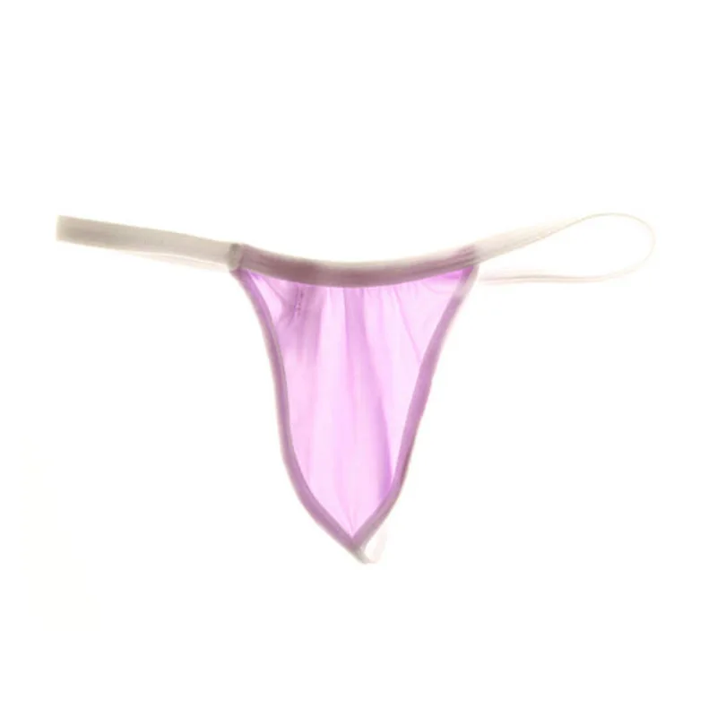 Men's Nylon Sheer Thong Low Rise Elastic Breathable Solid Color T-back Underwear