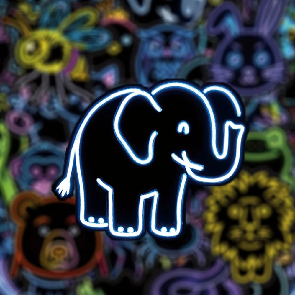 10/30/50pcs Cute Neon Light Animals Stickers Cartoon Rabbit Lion Cat Sticker DIY Stationery Suitcase Phone Funny Graffiti Decals