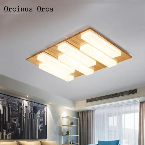 

Nordic Modern Simple Wood ceiling lamp Studio Bedroom Creative Individual LED Square Solid Wood ceiling lamp free shipping