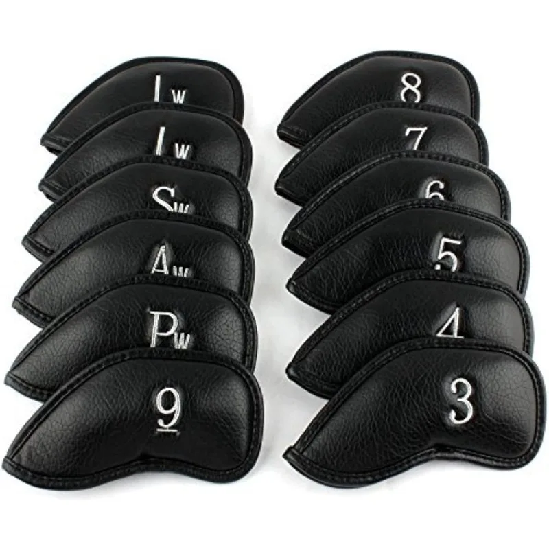 12PCS Synthetic Leather Golf Iron Head Covers Set Headcover Fit All Brands，Ideal Gift for Golfers