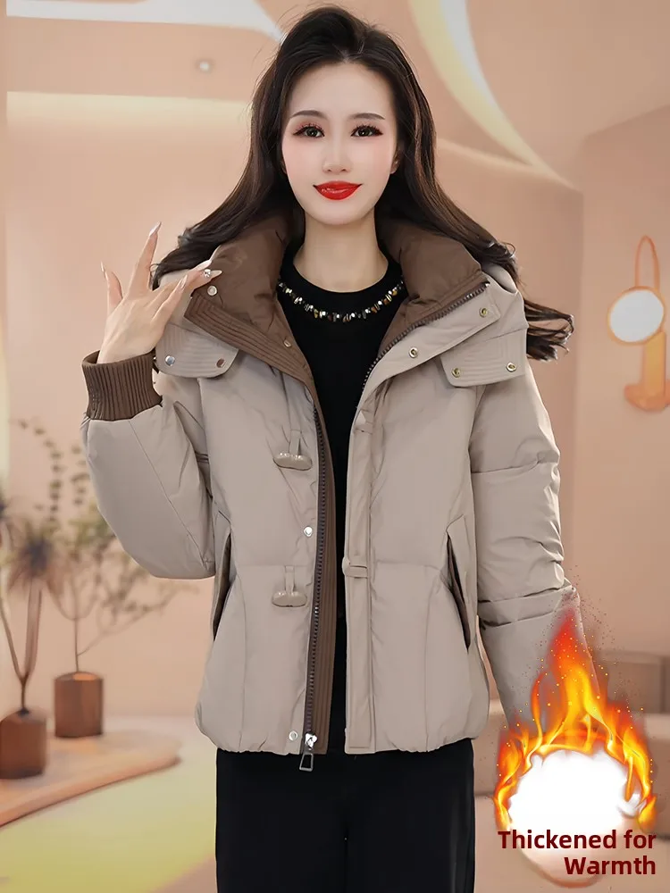 

Women's Hooded Thiened Cotton Jaet Sli Versatile Warm Winter Outerwear Korean Sle Loose Fit Long Sve Zipper Closure