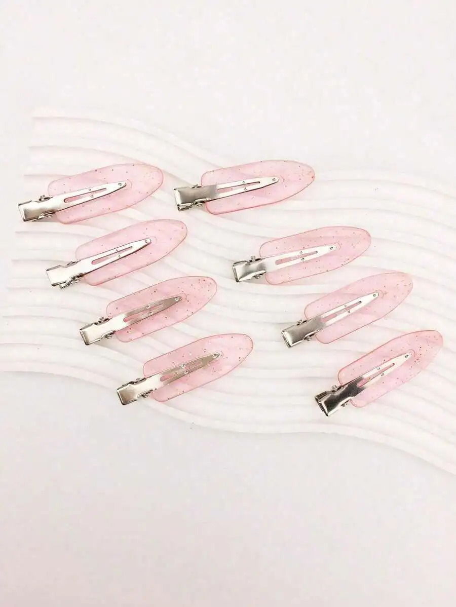 

8pcs Pink Glitter Hair Clips Barrettes For Women Styling Accessories