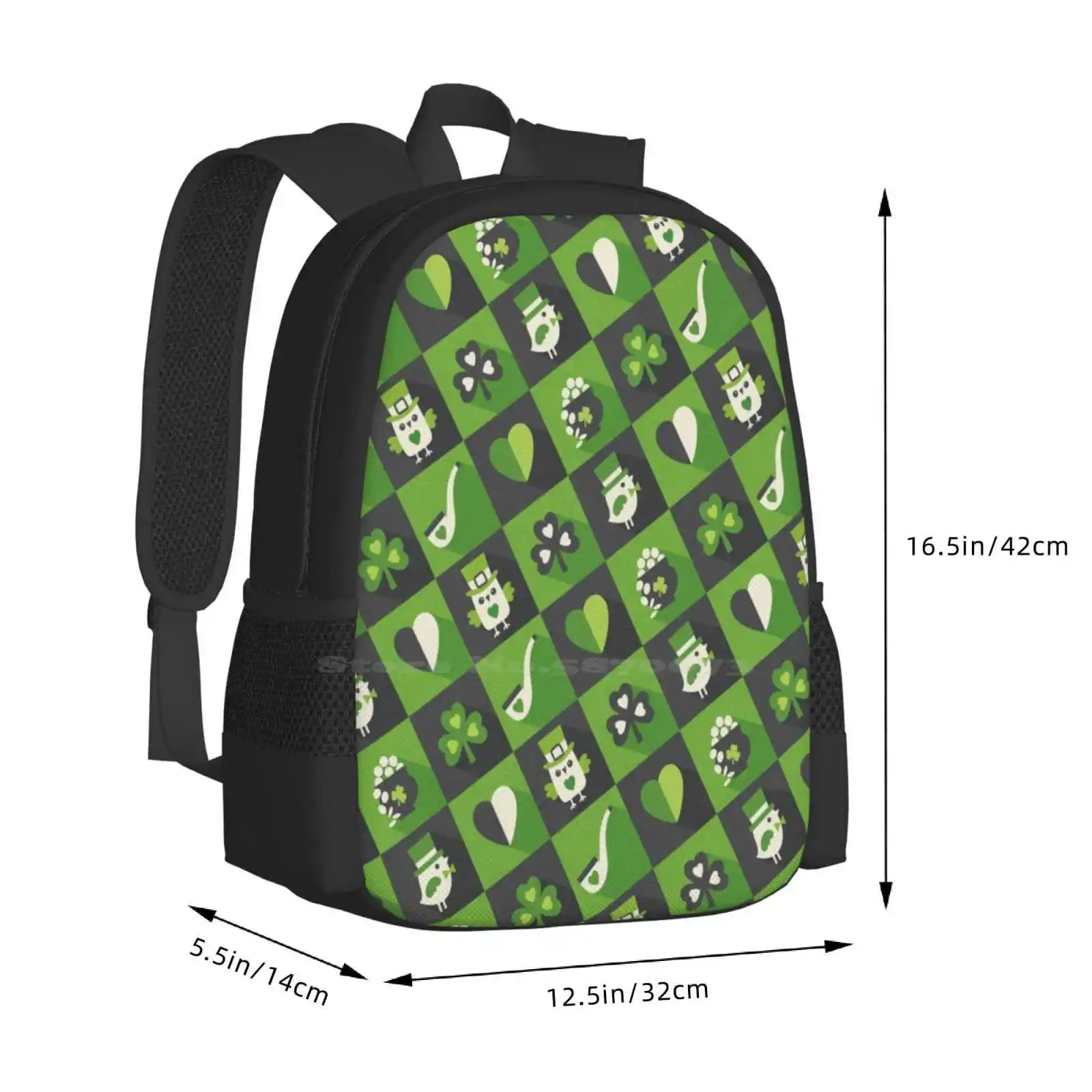 Irish Eyes Are Smiling Hot Sale Backpack Fashion Bags Irish Pattern Ireland Emerald Pantone Greenery Geometric Leprechaun Owl