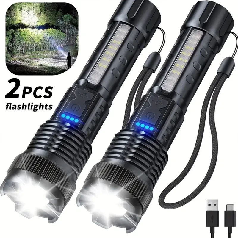 Lanternas led de alta potência, tocha tática muito forte, 6 modos, recarregável, acampamento, pesca,