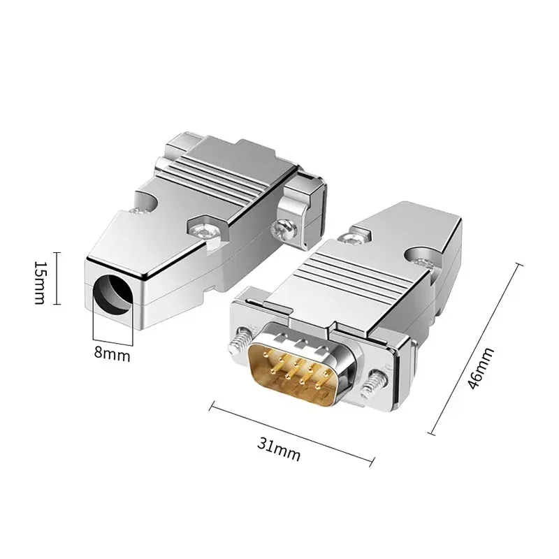 Metal DB9 Serial Plug Connector Gold-plated 2 Rows 9 Pin RS232 Connectors Male Female DB 9 COM PLC Serial Adapter With Shell