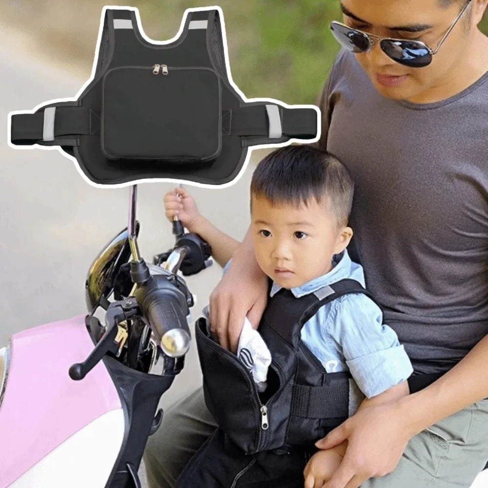 Adjustable Strap Motorcycle Safety Belt Reflective Strip Storage Bag Kids Safety Seat Harness Sturdy Oxford Cloth