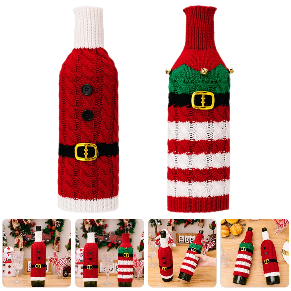 

2Pcs Xmas Wine Bottle Clothes Decor Adorable Christmas Accessories Festive Fun Lightweight Machine Washable Wine Accessory
