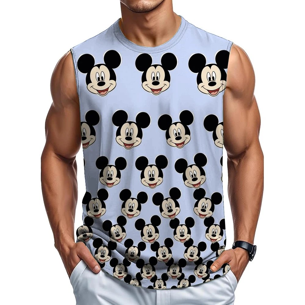 ديزني ميكي ماوس مضحك طباعة تانك القمم للرجال الكرتون نمط تيز الصيف فضفاض الرياضة الشارع جولة الرقبة سترة بلايز عادية