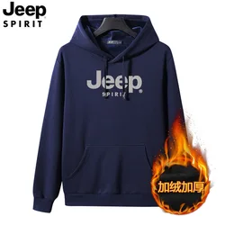 JEEP SPIRIT-Hoodie de algodão grosso para homens, suéter solto, moda casual, streetwear, roupas quentes, alta qualidade