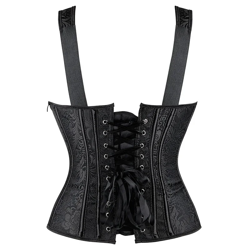 Women Corset with Straps Black Overbust Corsets Vest Plus Size Steampunk Corsets and Bustiers Lace Up Boned Jacquard Corset Top