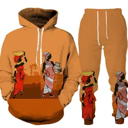 Men's African Style 3D Print Hoodie /Sets Long Sleeve Hooded Tracksuit Couple Casual Clothes Спортивный Костюм