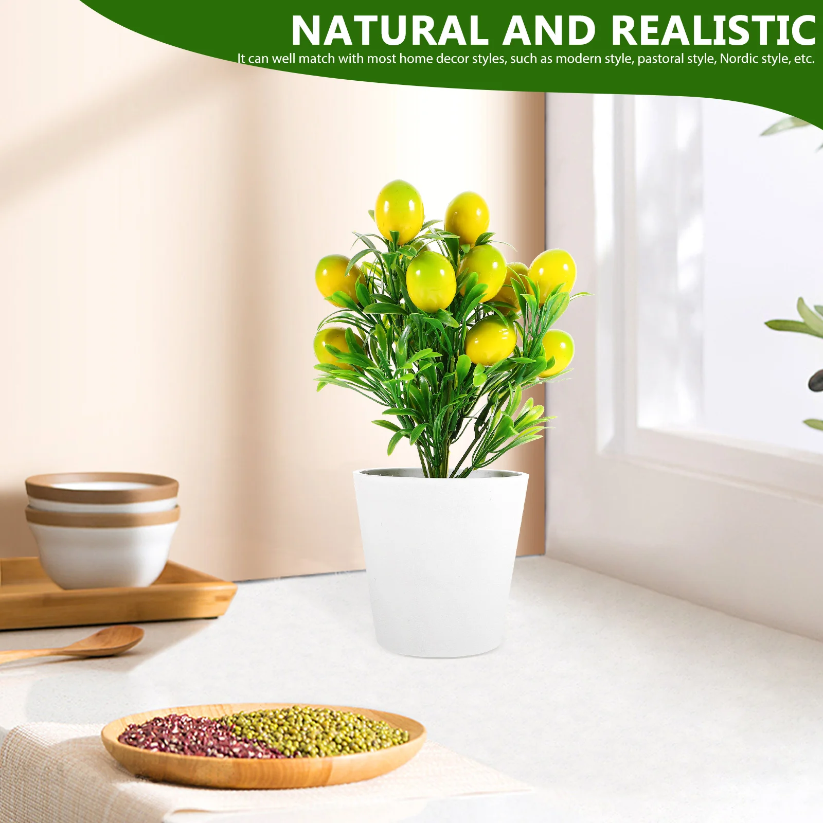 

1Set Artificial Potted Fruit Picks Realistic Lemon Branches Bonsai Indoor Outdoor Home Office Decor Faux Plant