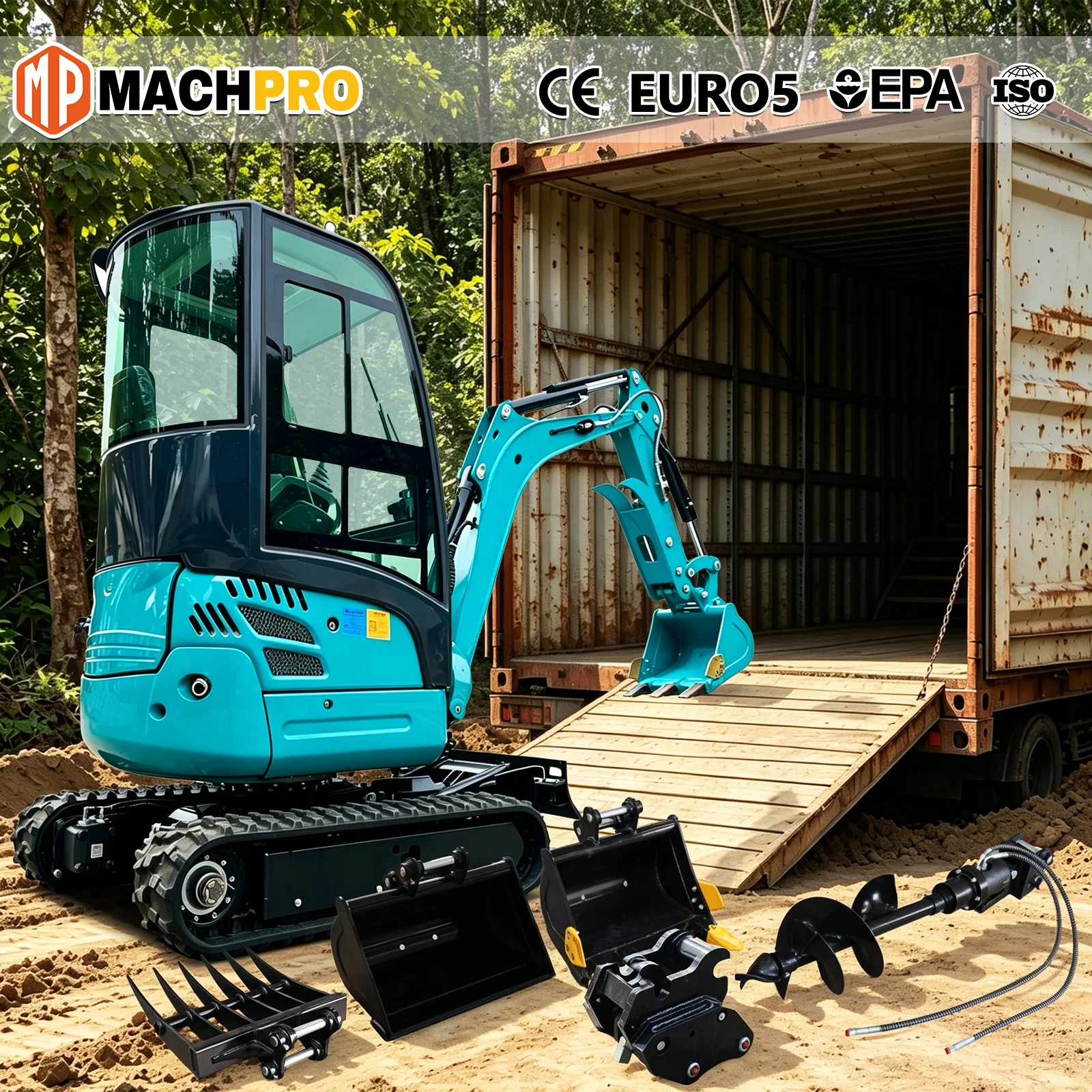 1‑3.5Ton Mini Crawler Excavator,Kubota B&S Engine,Hydraulic Thumb,CE Euro5 EPA,Custom Attachments,Free Shipping for Farm & Home