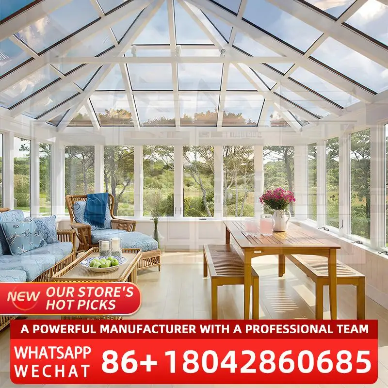 

Panorama Sunrooms & Glass Houses Waterproof Flat Roof Aluminum Alloy Frame Outdoor Energy Saving sunroom
