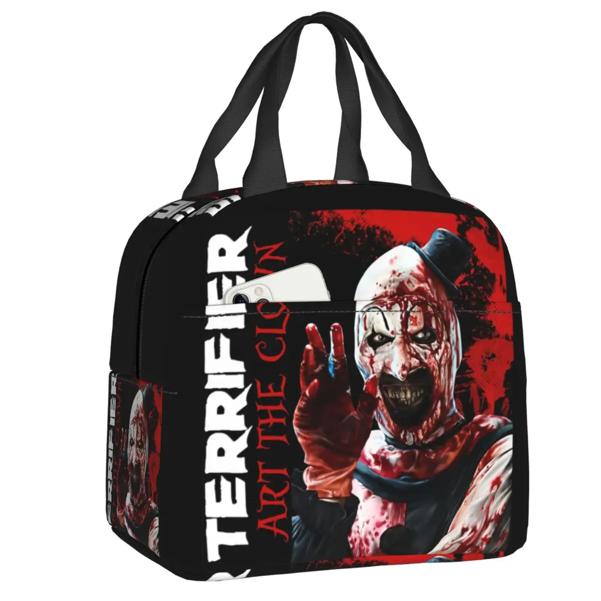 Custom Art The Clown Halloween Horror Terrifiers Thermal Insulated Lunch Bags Women Portable Lunch Tote Storage Food Box