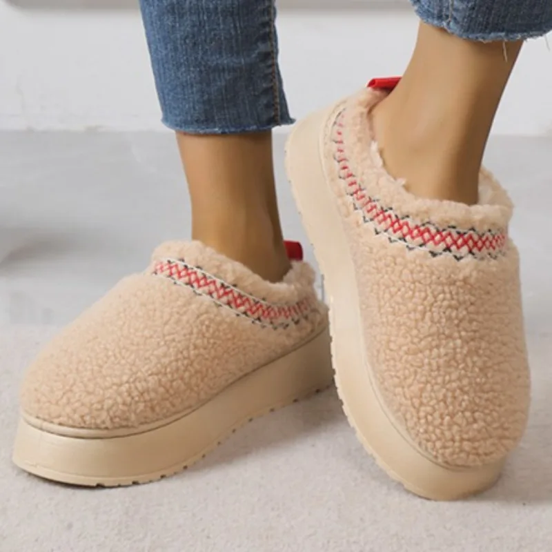 

Winter Soft Leather Bottom Non-slip Covered Heel Cotton Slippers Comfortable High Value Home Short Plush Warm Lightweight Mules